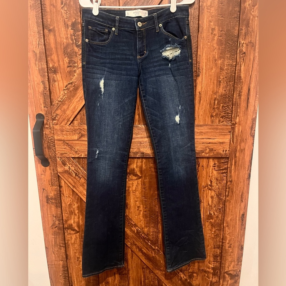 Abercrombie and fitch Womens dark wash boot cut denim distressed jeans sz 6L